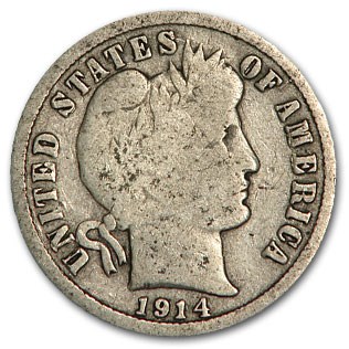 1914-D Barber Dime Good/VG 1914-D Barber Dime Good/VG